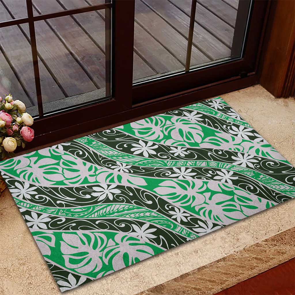 Matie Tahiti Tiare Monstera Rubber Doormat Polynesian Pattern Curve Style - Polynesian Pride