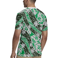 Matie Tahiti Tiare Monstera Rugby Jersey Polynesian Pattern Curve Style - Polynesian Pride