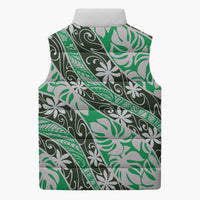Matie Tahiti Tiare Monstera Sleeveless Puffer Jacket Polynesian Pattern Curve Style - Polynesian Pride