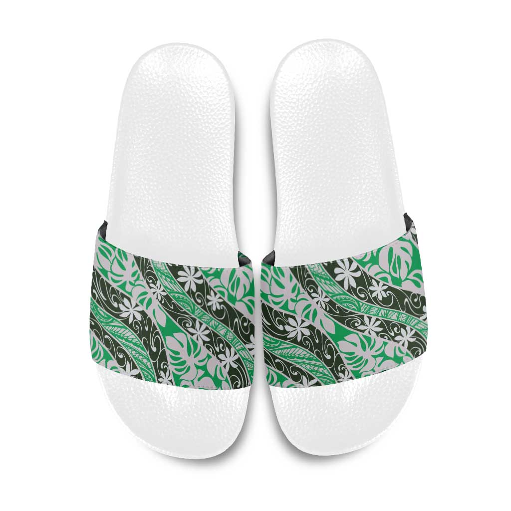 Matie Tahiti Tiare Monstera Slide Sandals Polynesian Pattern Curve Style - Polynesian Pride