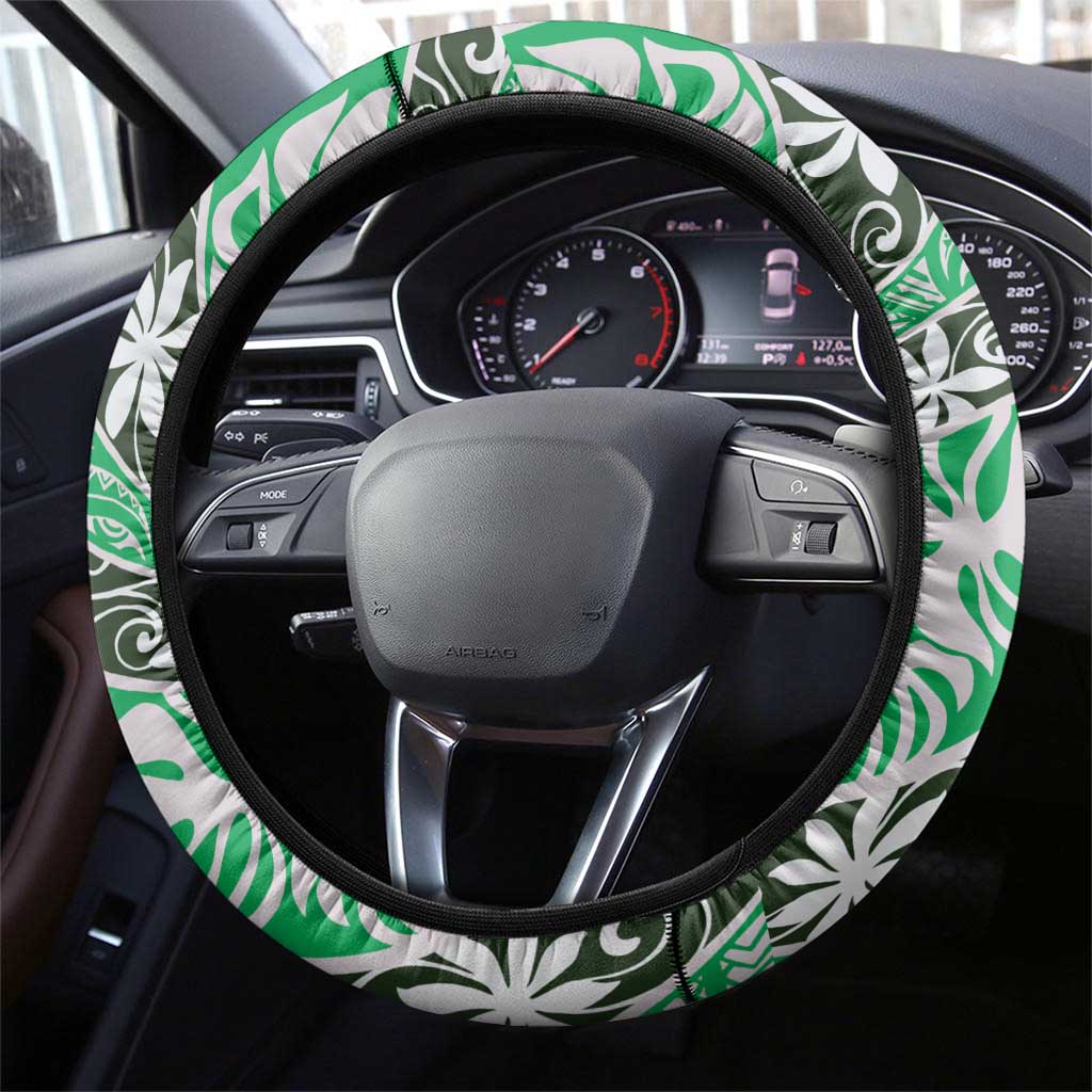 Matie Tahiti Tiare Monstera Steering Wheel Cover Polynesian Pattern Curve Style - Polynesian Pride