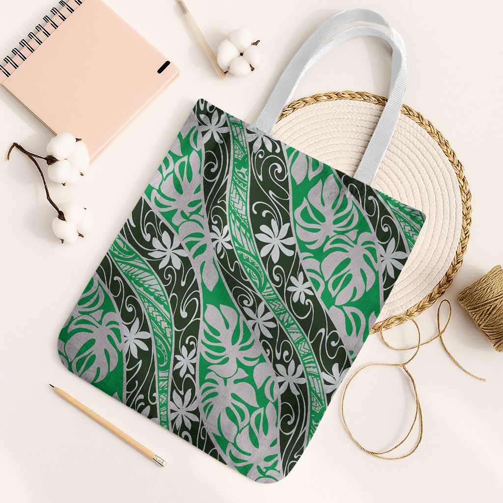 Matie Tahiti Tiare Monstera Tote Bag Polynesian Pattern Curve Style - Polynesian Pride