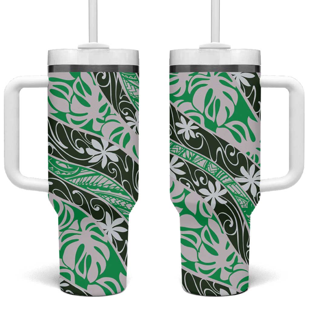 Matie Tahiti Tiare Monstera Tumbler With Handle Polynesian Pattern Curve Style - Polynesian Pride