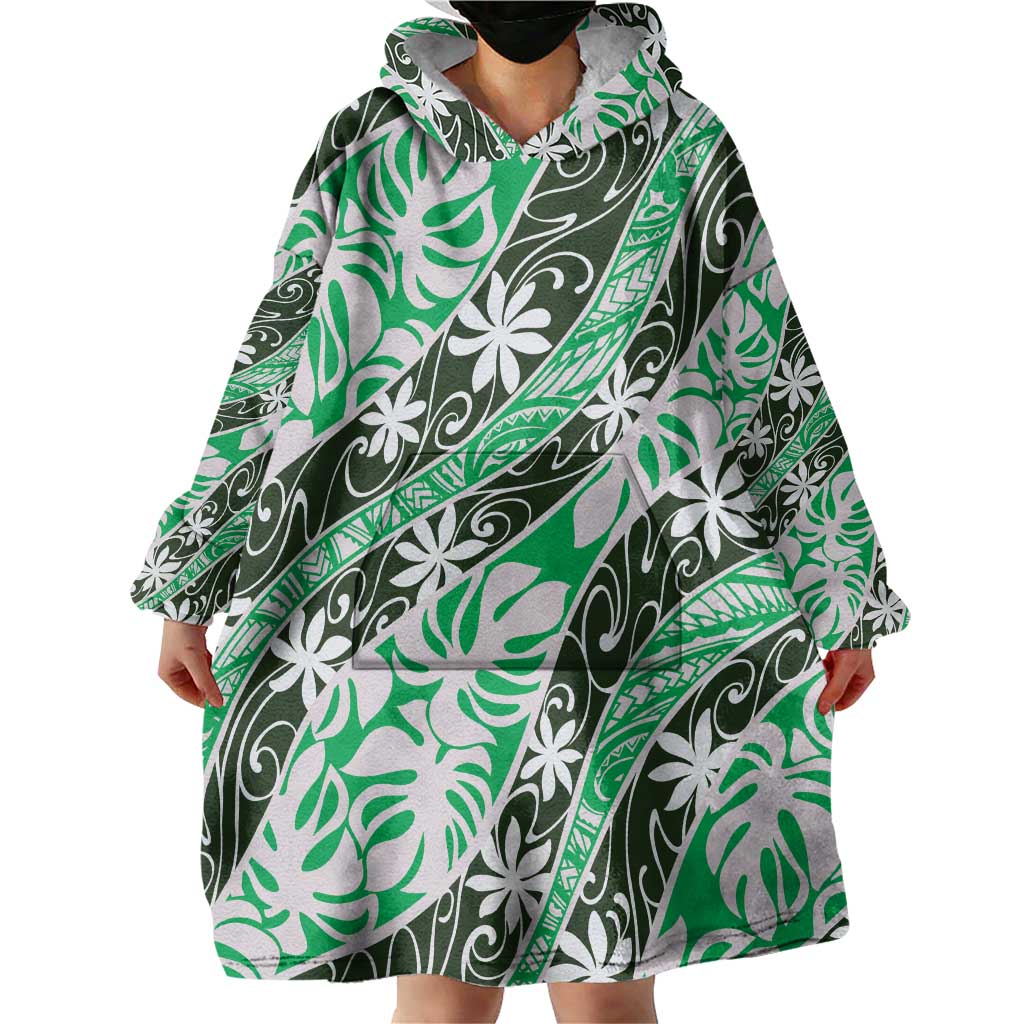 Matie Tahiti Tiare Monstera Wearable Blanket Hoodie Polynesian Pattern Curve Style - Polynesian Pride