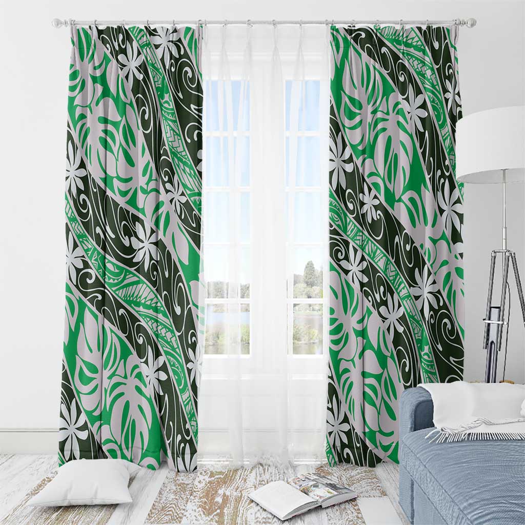 Matie Tahiti Tiare Monstera Window Curtain Polynesian Pattern Curve Style - Polynesian Pride