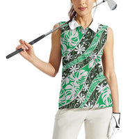Matie Tahiti Tiare Monstera Women Sleeveless Polo Shirt Polynesian Pattern Curve Style - Polynesian Pride