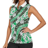 Matie Tahiti Tiare Monstera Women Sleeveless Polo Shirt Polynesian Pattern Curve Style - Polynesian Pride