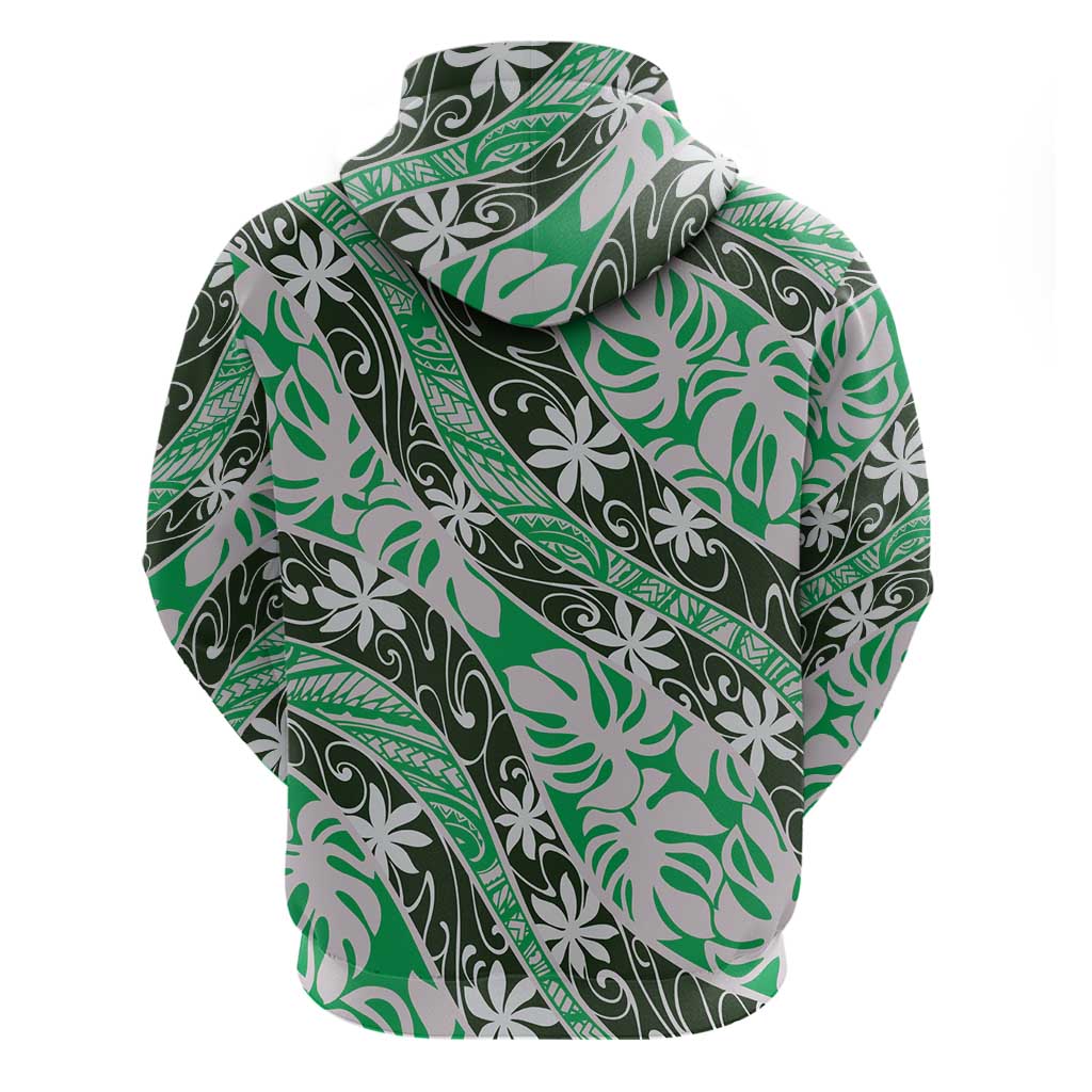 Matie Tahiti Tiare Monstera Zip Hoodie Polynesian Pattern Curve Style - Polynesian Pride