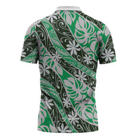 Matie Tahiti Tiare Monstera Zipper Polo Shirt Polynesian Pattern Curve Style - Polynesian Pride