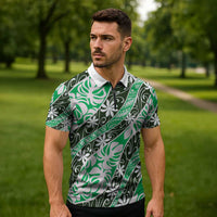 Matie Tahiti Tiare Monstera Zipper Polo Shirt Polynesian Pattern Curve Style - Polynesian Pride