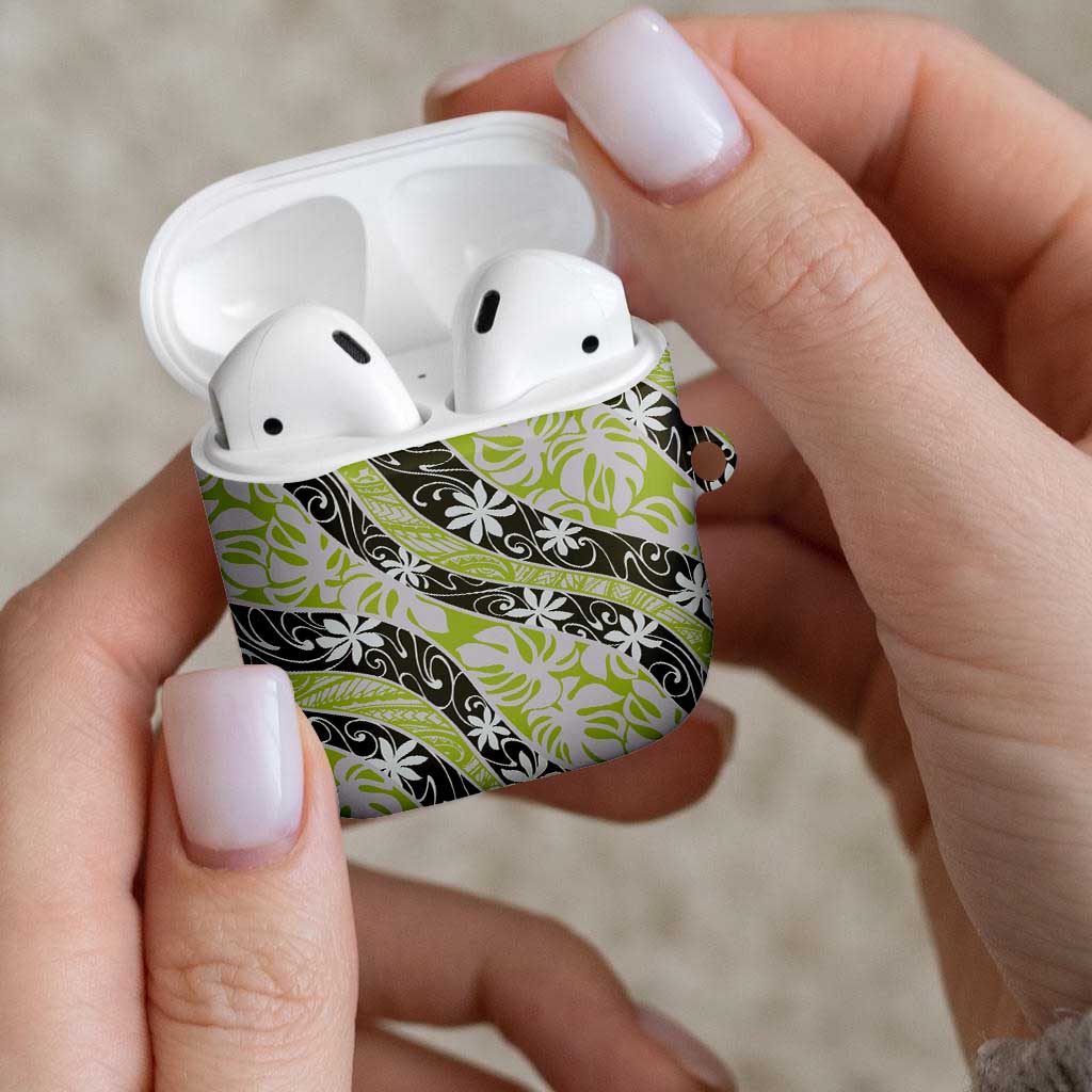 Olive Tahiti Tiare Monstera AirPods Case Polynesian Pattern Curve Style - Polynesian Pride