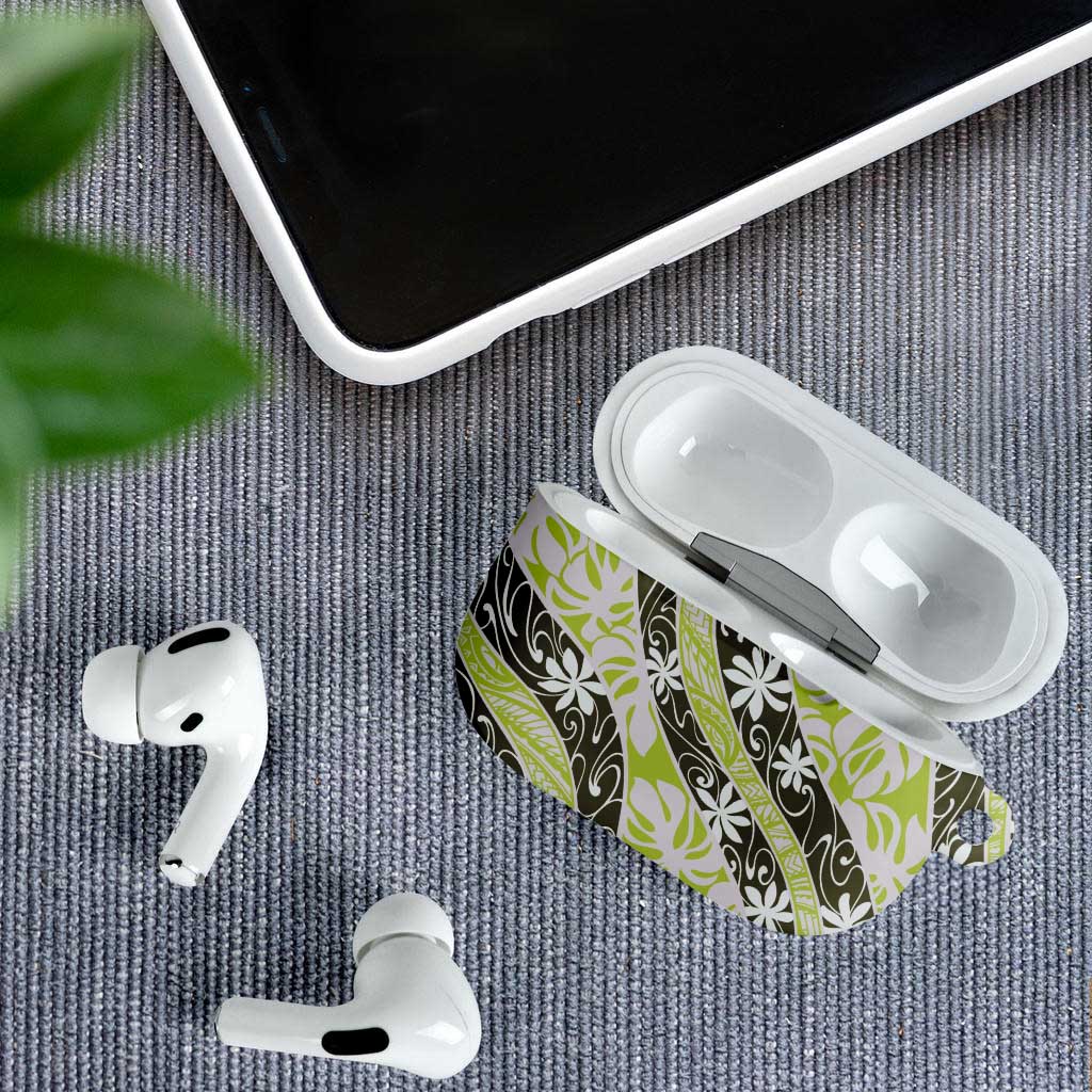Olive Tahiti Tiare Monstera AirPods Case Polynesian Pattern Curve Style - Polynesian Pride