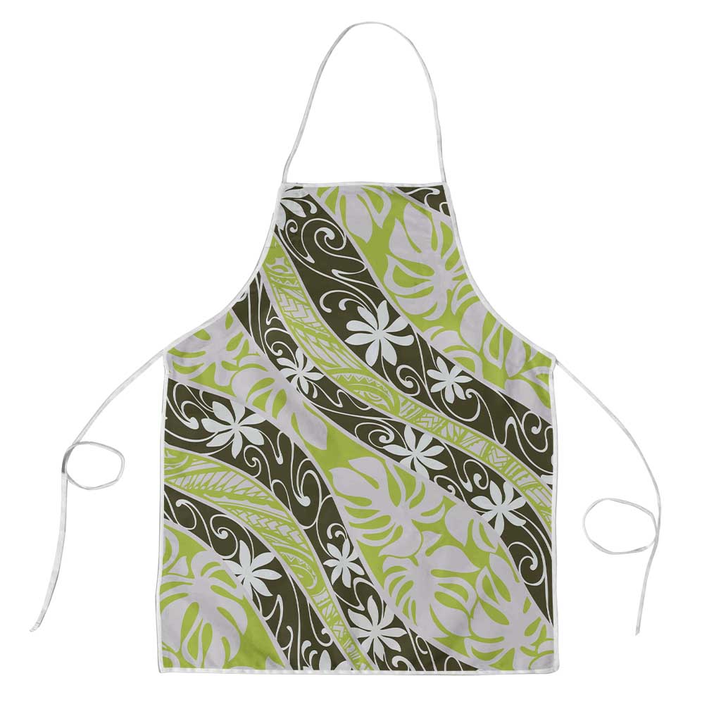 Olive Tahiti Tiare Monstera Apron Polynesian Pattern Curve Style - Polynesian Pride