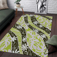 Olive Tahiti Tiare Monstera Area Rug Polynesian Pattern Curve Style - Polynesian Pride