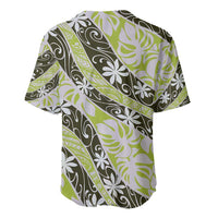 Olive Tahiti Tiare Monstera Baseball Jersey Polynesian Pattern Curve Style - Polynesian Pride