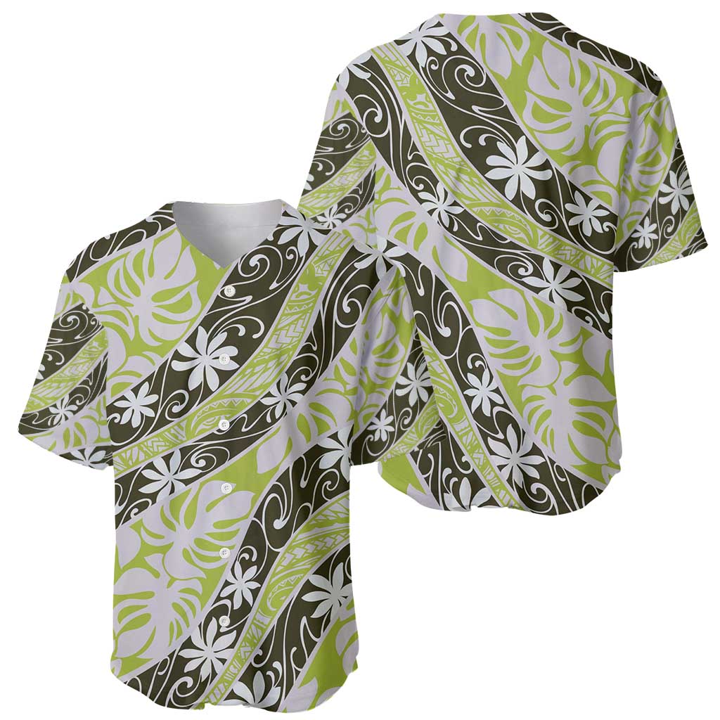 Olive Tahiti Tiare Monstera Baseball Jersey Polynesian Pattern Curve Style - Polynesian Pride