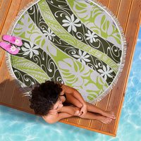 Olive Tahiti Tiare Monstera Beach Blanket Polynesian Pattern Curve Style - Polynesian Pride
