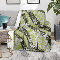 Olive Tahiti Tiare Monstera Blanket Polynesian Pattern Curve Style - Polynesian Pride