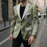 Olive Tahiti Tiare Monstera Blazer Polynesian Pattern Curve Style - Polynesian Pride