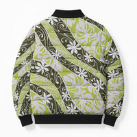 Olive Tahiti Tiare Monstera Bomber Puffer Jacket Polynesian Pattern Curve Style - Polynesian Pride