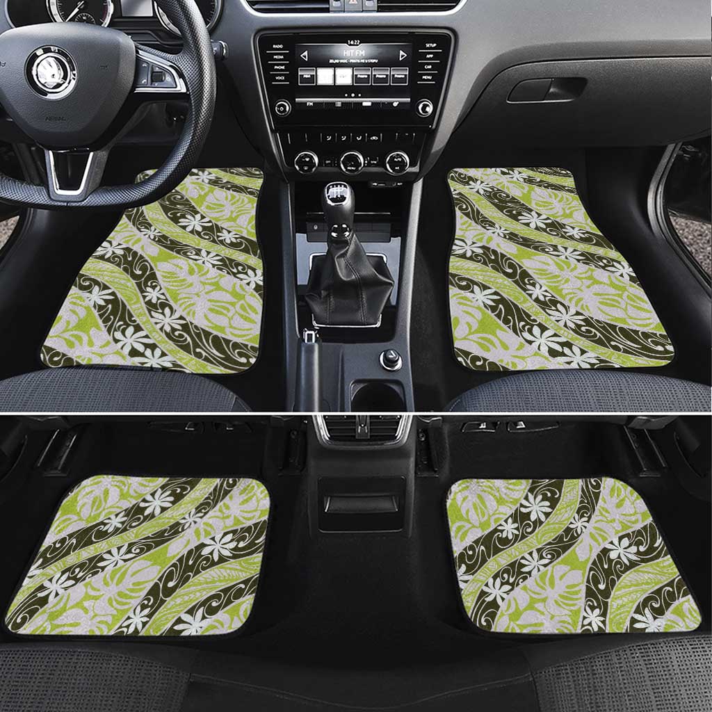 Olive Tahiti Tiare Monstera Car Mats Polynesian Pattern Curve Style - Polynesian Pride
