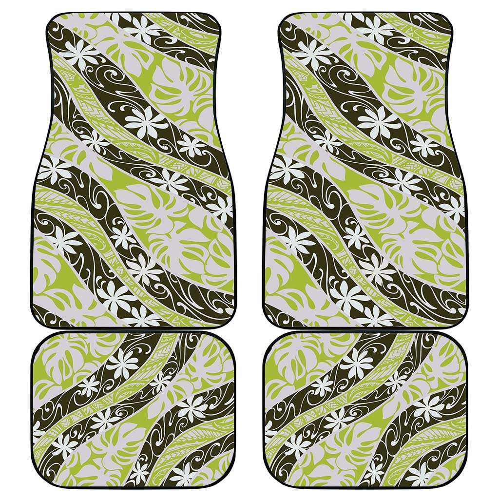 Olive Tahiti Tiare Monstera Car Mats Polynesian Pattern Curve Style - Polynesian Pride