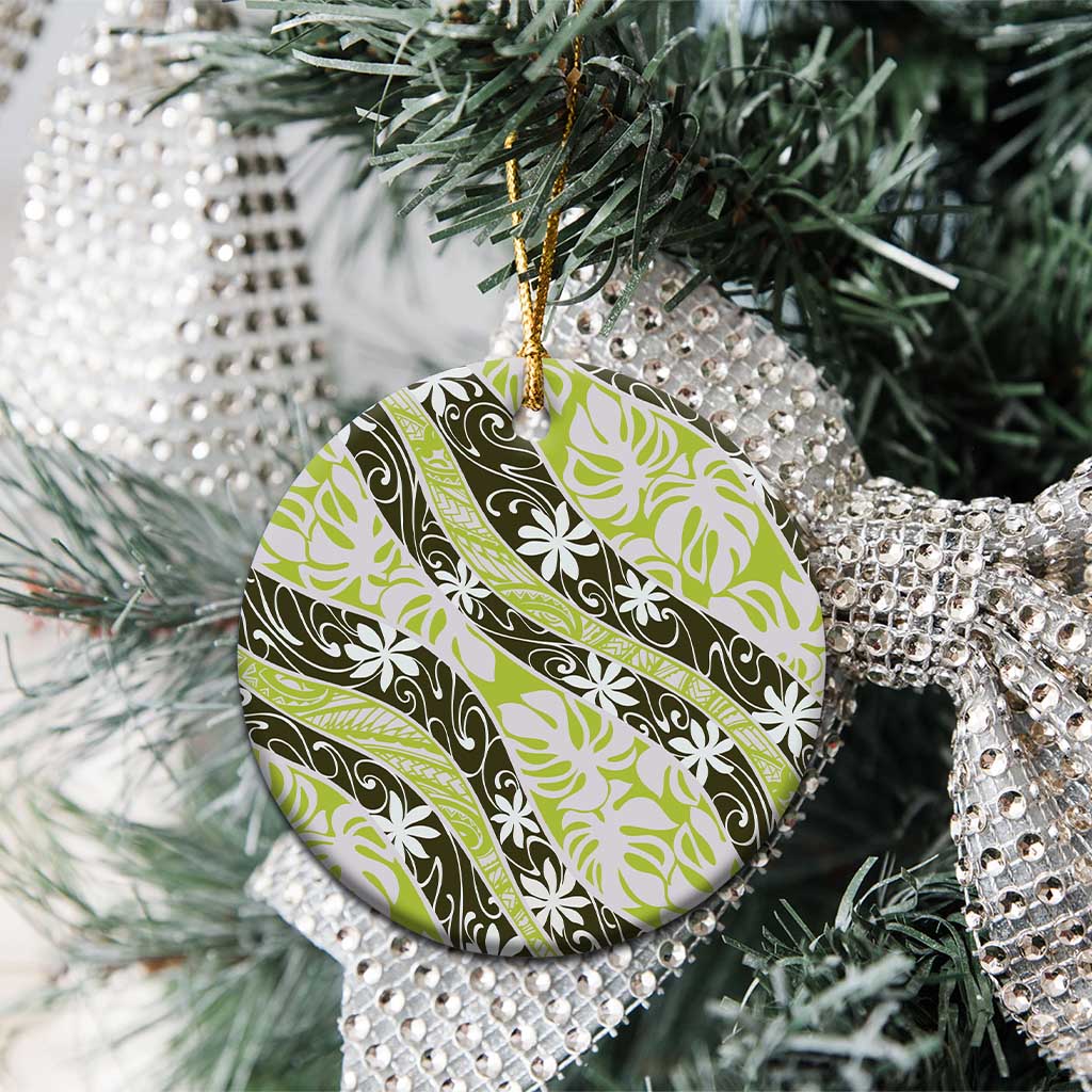 Olive Tahiti Tiare Monstera Ceramic Ornament Polynesian Pattern Curve Style - Polynesian Pride