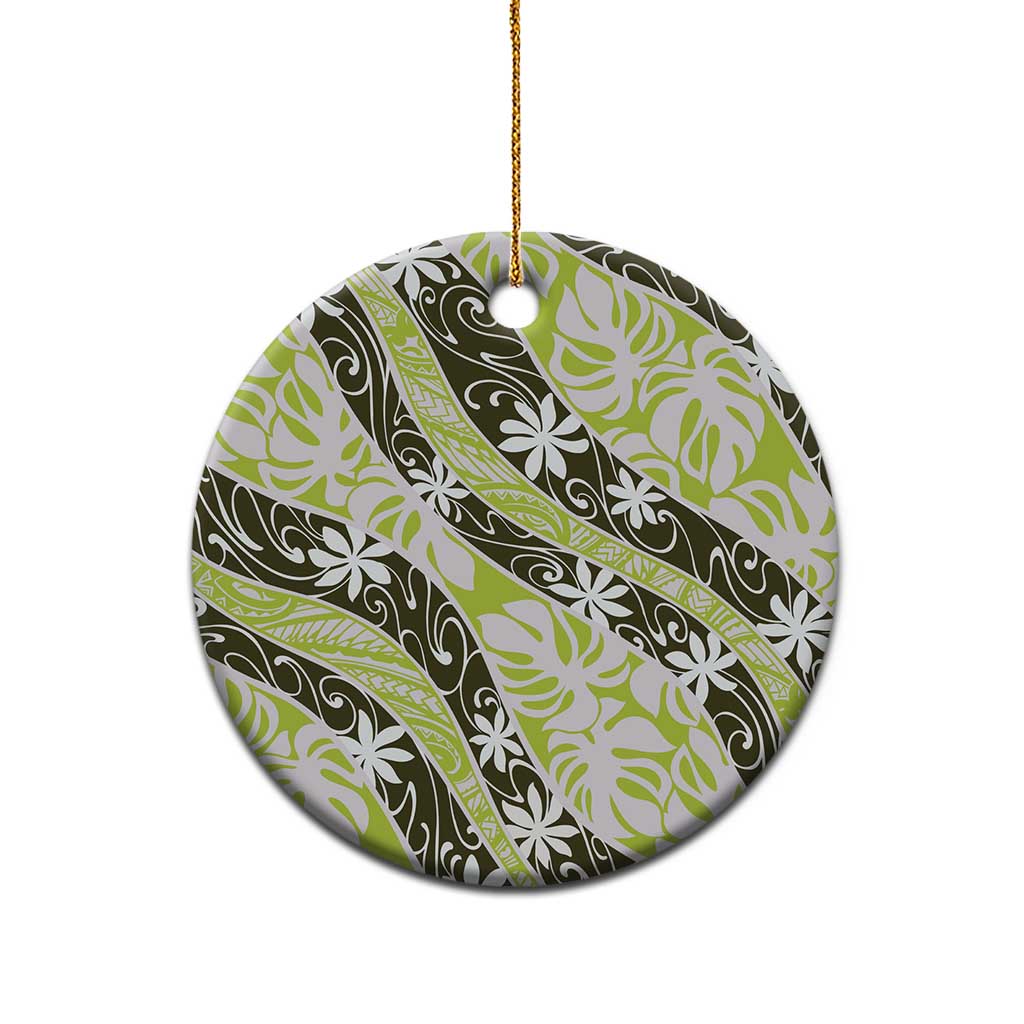 Olive Tahiti Tiare Monstera Ceramic Ornament Polynesian Pattern Curve Style - Polynesian Pride