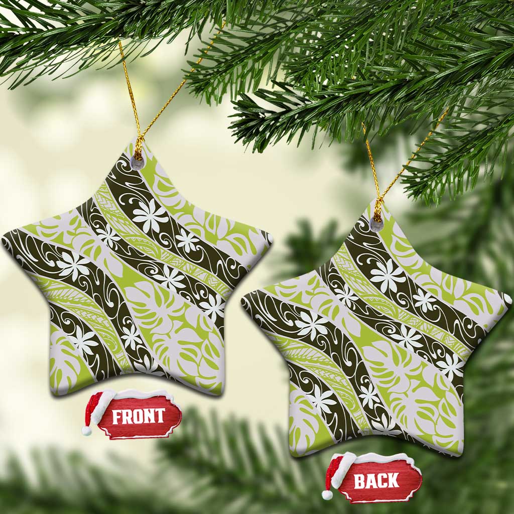 Olive Tahiti Tiare Monstera Ceramic Ornament Polynesian Pattern Curve Style - Polynesian Pride