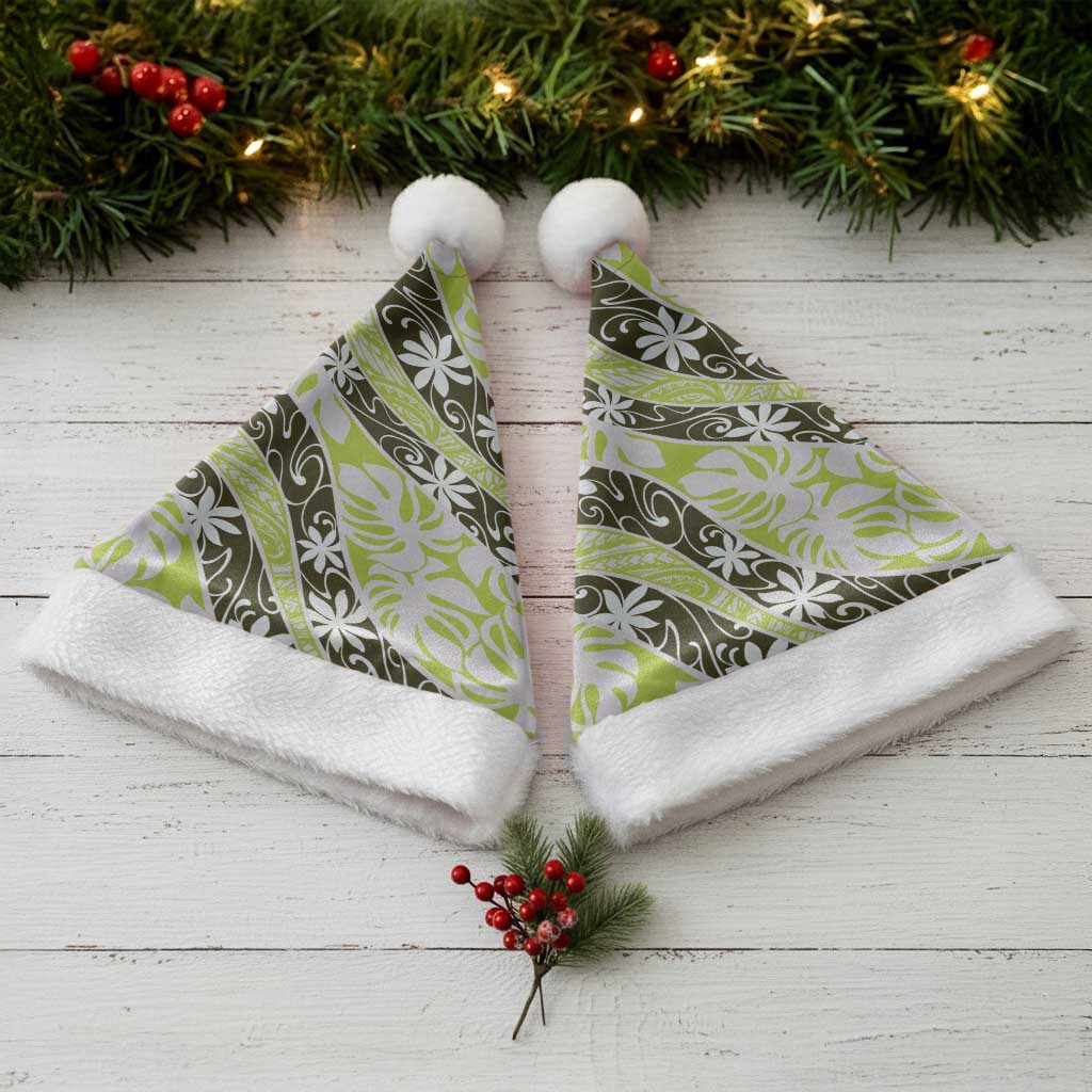 Olive Tahiti Tiare Monstera Christmas Santa Hat Polynesian Pattern Curve Style - Polynesian Pride