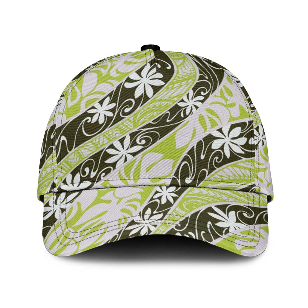 Olive Tahiti Tiare Monstera Classic Cap Polynesian Pattern Curve Style - Polynesian Pride