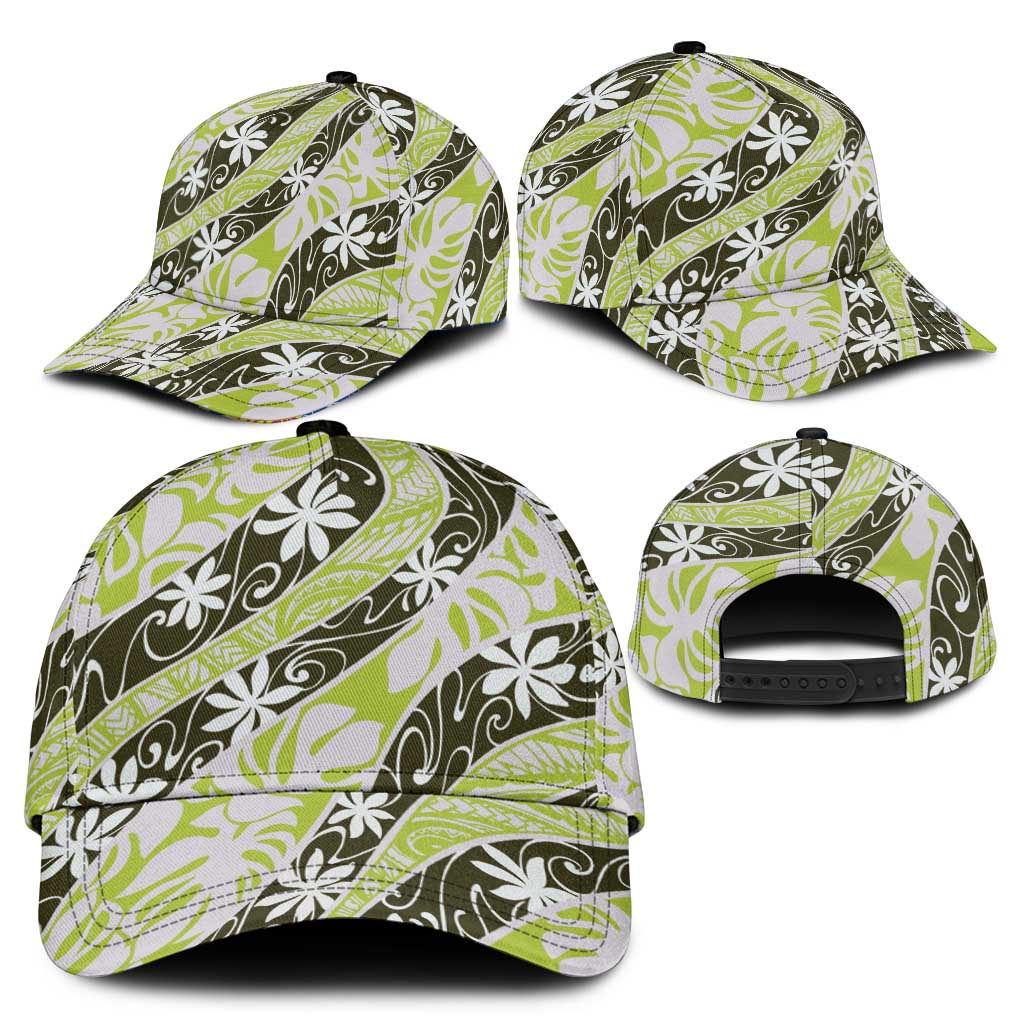 Olive Tahiti Tiare Monstera Classic Cap Polynesian Pattern Curve Style - Polynesian Pride