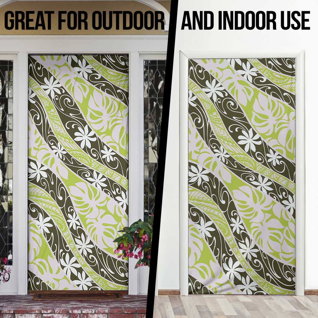 Olive Tahiti Tiare Monstera Door Cover Polynesian Pattern Curve Style - Polynesian Pride