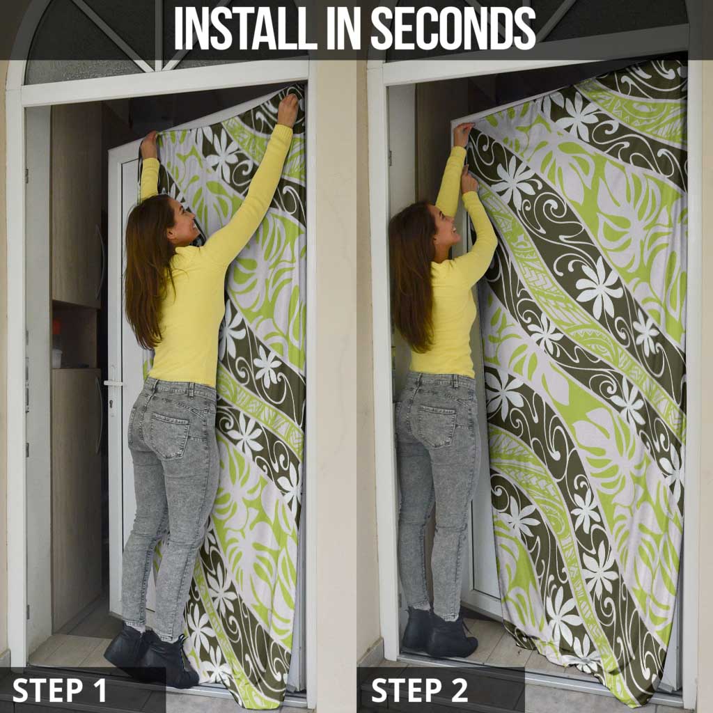 Olive Tahiti Tiare Monstera Door Cover Polynesian Pattern Curve Style - Polynesian Pride