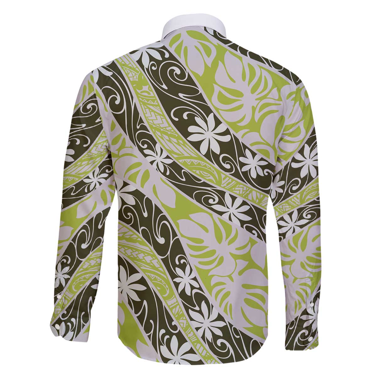 Olive Tahiti Tiare Monstera Family Matching Off The Shoulder Long Sleeve Dress and Hawaiian Shirt Polynesian Pattern Curve Style - Polynesian Pride