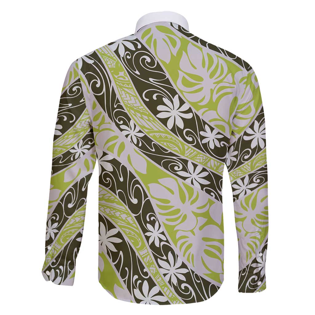 Olive Tahiti Tiare Monstera Family Matching Tank Maxi Dress and Hawaiian Shirt Polynesian Pattern Curve Style - Polynesian Pride