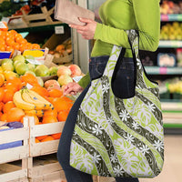 Olive Tahiti Tiare Monstera Grocery Bag Polynesian Pattern Curve Style - Polynesian Pride
