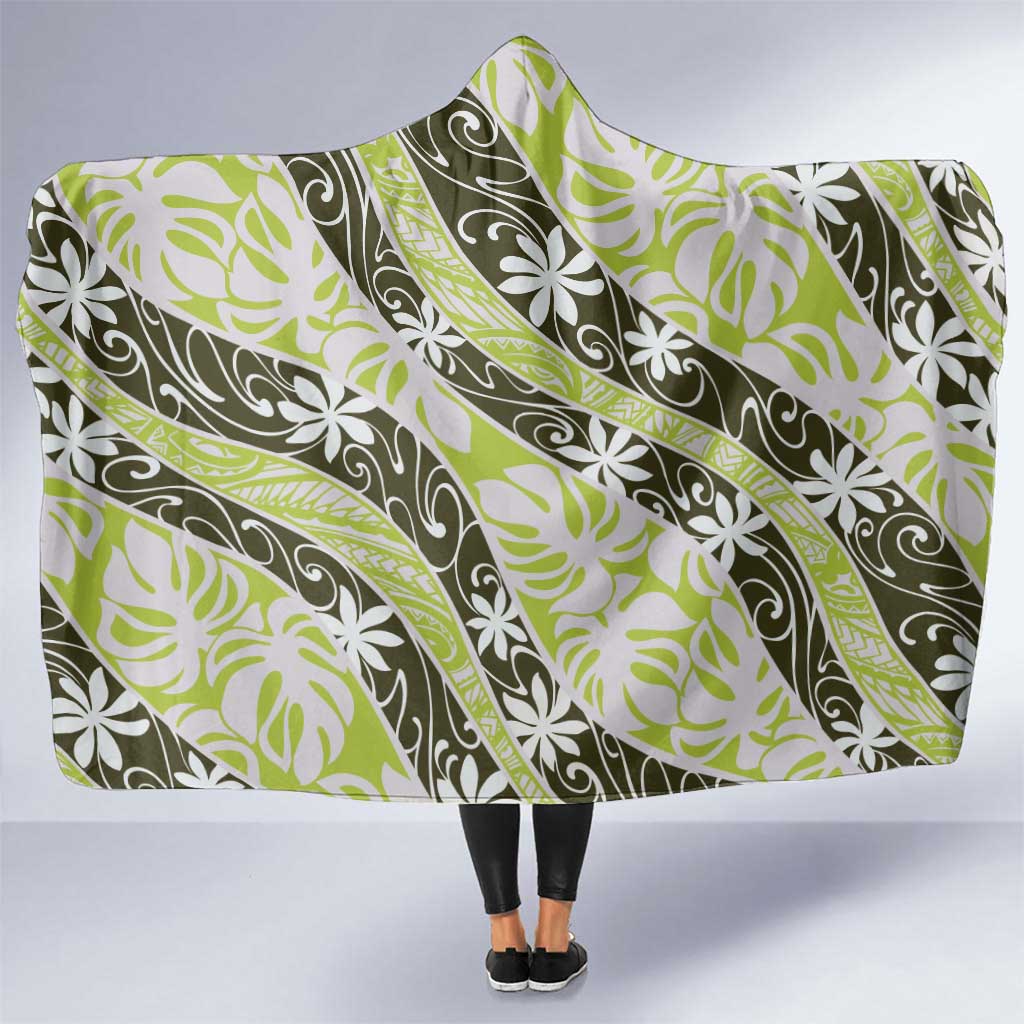 Olive Tahiti Tiare Monstera Hooded Blanket Polynesian Pattern Curve Style - Polynesian Pride