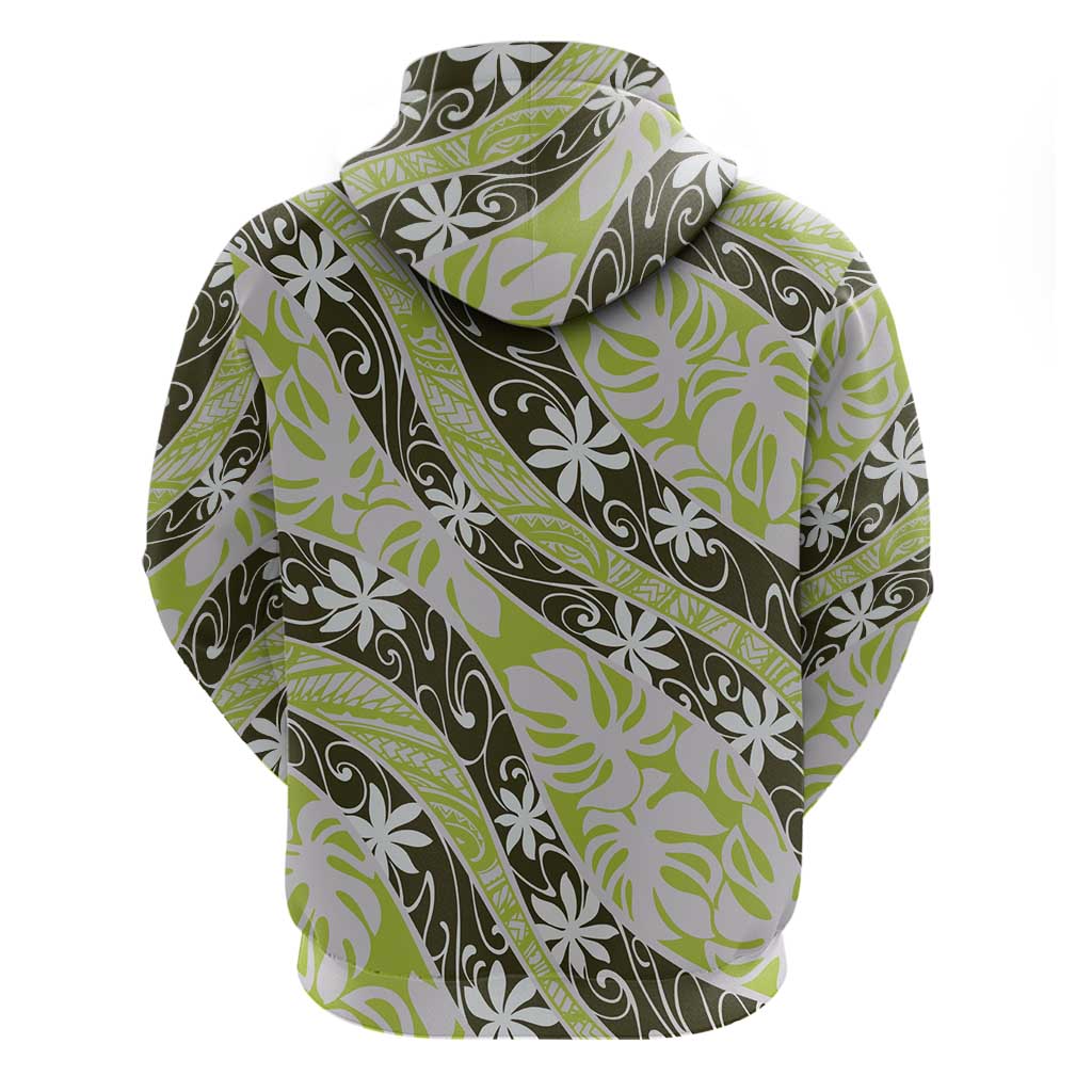 Olive Tahiti Tiare Monstera Hoodie Polynesian Pattern Curve Style - Polynesian Pride