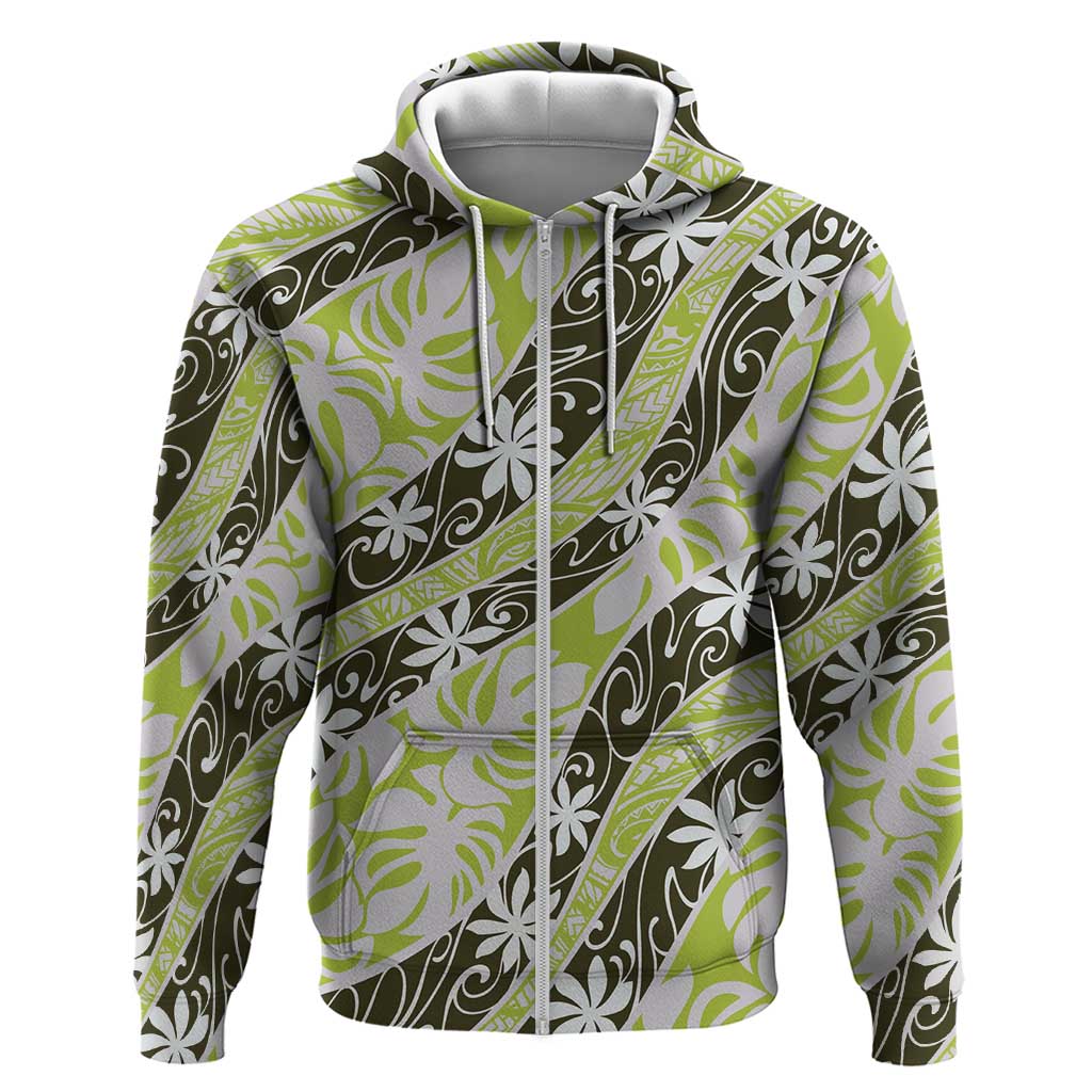 Olive Tahiti Tiare Monstera Hoodie Polynesian Pattern Curve Style - Polynesian Pride