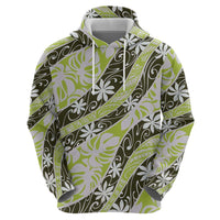 Olive Tahiti Tiare Monstera Hoodie Polynesian Pattern Curve Style - Polynesian Pride