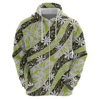 Olive Tahiti Tiare Monstera Hoodie Polynesian Pattern Curve Style - Polynesian Pride