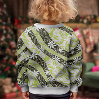 Olive Tahiti Tiare Monstera Kid Ugly Christmas Sweater Polynesian Pattern Curve Style - Polynesian Pride