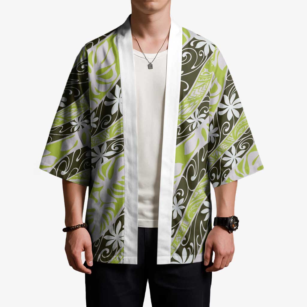 Olive Tahiti Tiare Monstera Kimono Polynesian Pattern Curve Style - Polynesian Pride
