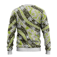 Olive Tahiti Tiare Monstera Ugly Christmas Sweater Polynesian Pattern Curve Style - Polynesian Pride