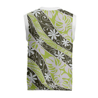 Olive Tahiti Tiare Monstera Christmas Knitted V-Neck Vest Polynesian Pattern Curve Style - Polynesian Pride