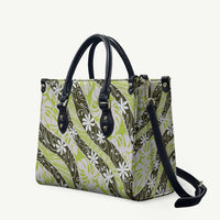 Olive Tahiti Tiare Monstera Leather Bag Polynesian Pattern Curve Style - Polynesian Pride