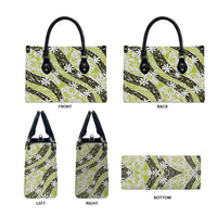 Olive Tahiti Tiare Monstera Leather Bag Polynesian Pattern Curve Style - Polynesian Pride