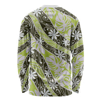 Olive Tahiti Tiare Monstera Long Sleeve Shirt Polynesian Pattern Curve Style - Polynesian Pride