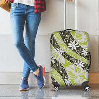 Olive Tahiti Tiare Monstera Luggage Cover Polynesian Pattern Curve Style - Polynesian Pride